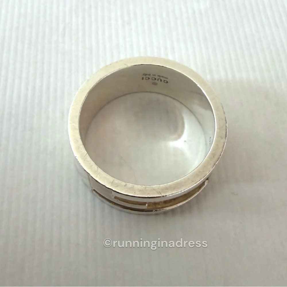 Authentic Gucci G Logo Cut-Out Ring Sterling Silver 925 Vintage Band Size 9